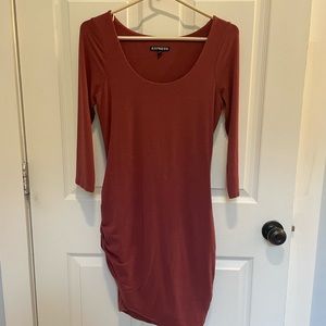 Maroon Express asymmetric ruched dress.